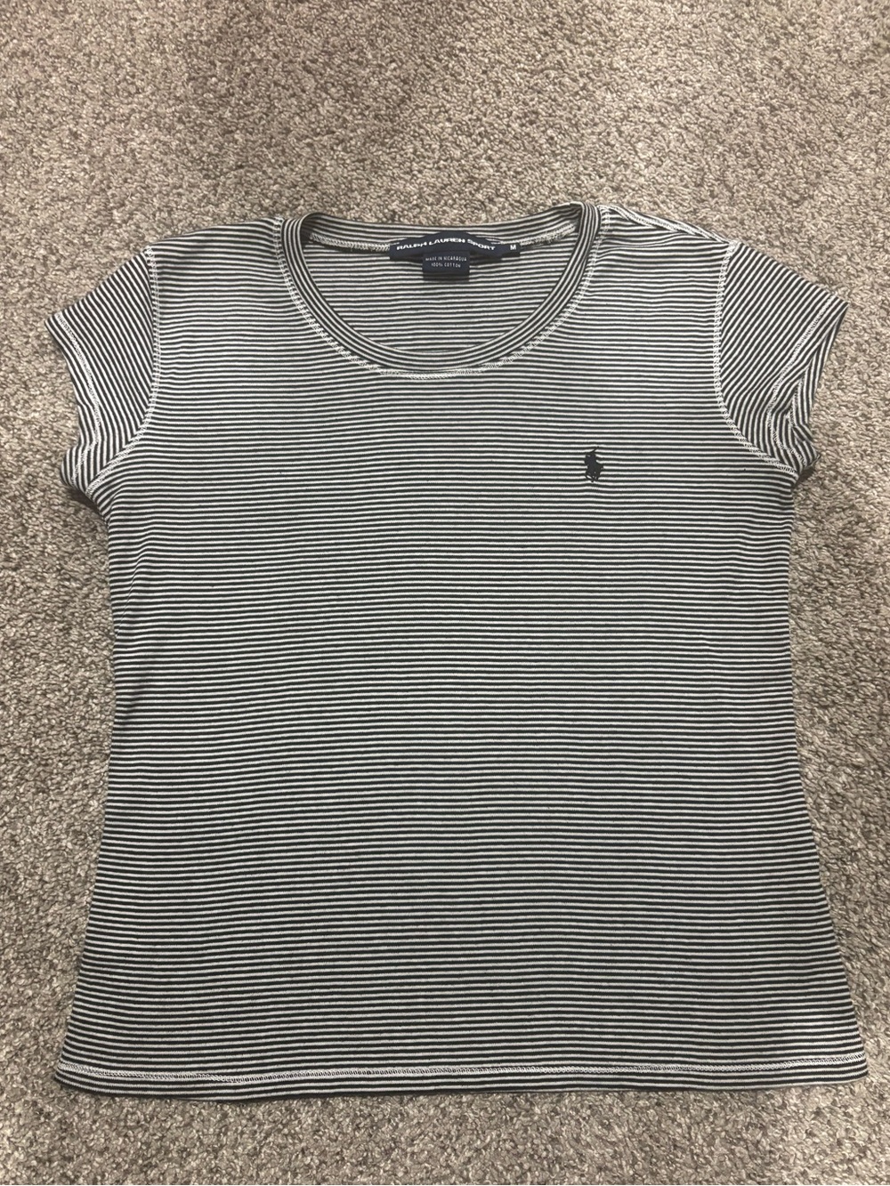 Ralph Lauren Black & White Striped Crew Neck Tee